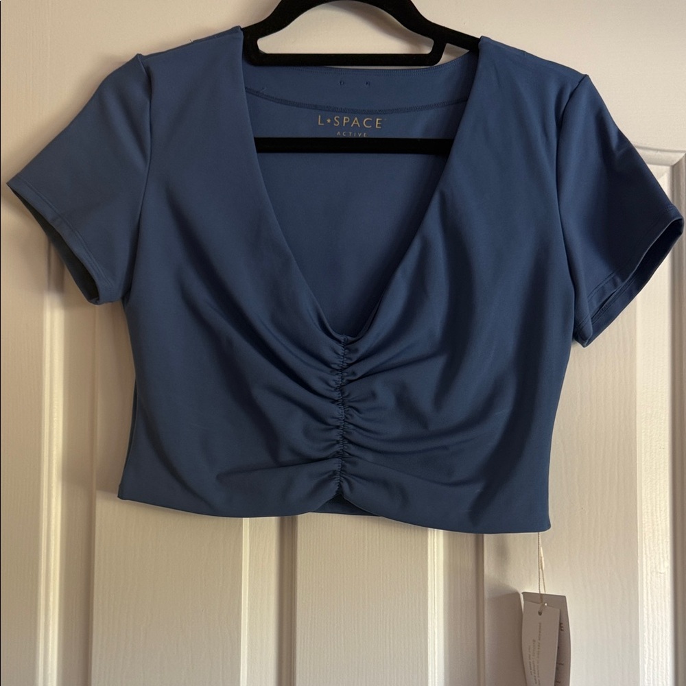 L*Space Women's Deep Blue Ruched Crop Top
